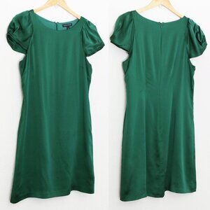 Banana Republic 100% Silk Emerald Kelly Green Sheath Mini Dress Cap Sleeves 10